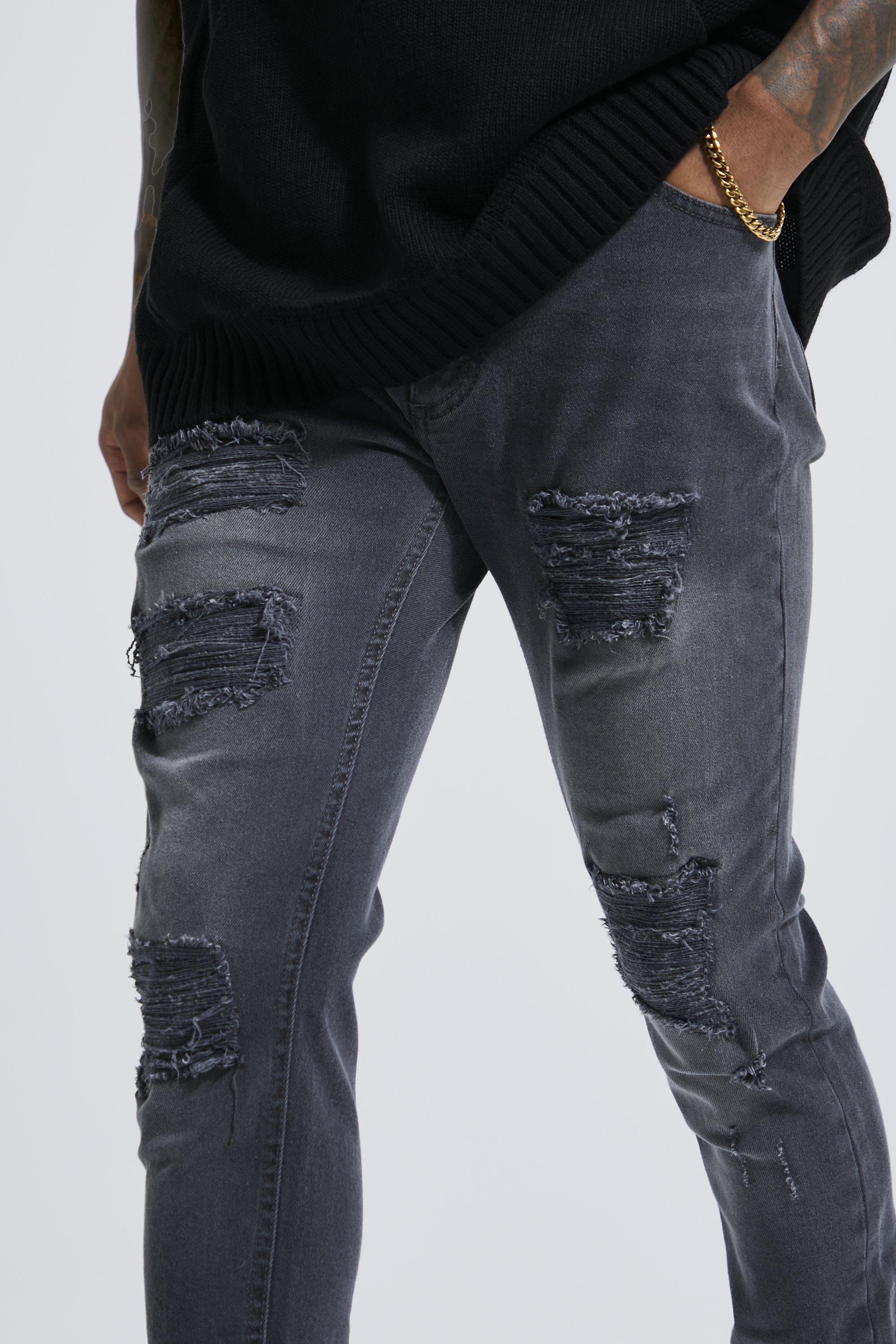 Dark grey sales ripped jeans mens